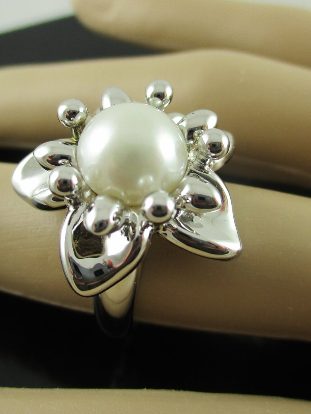Honora Cultured Pearl 9.5mm Button Flower Ring